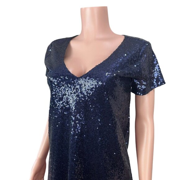 Lulus Navy Blue Sequin Short Sleeve V-Neck Shift Dress Women SZ XS - Picture 11 of 15